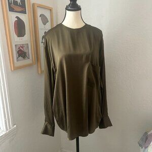 Equipment Femme Luxurious 100% Silk Blouse Olive Green Large
